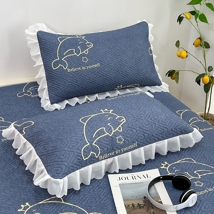 91家纺网 家纺一手货源 找家纺 梦舒羽2025新款夹棉花边双人枕套单人加厚短款枕芯套-单只装 海豚湾