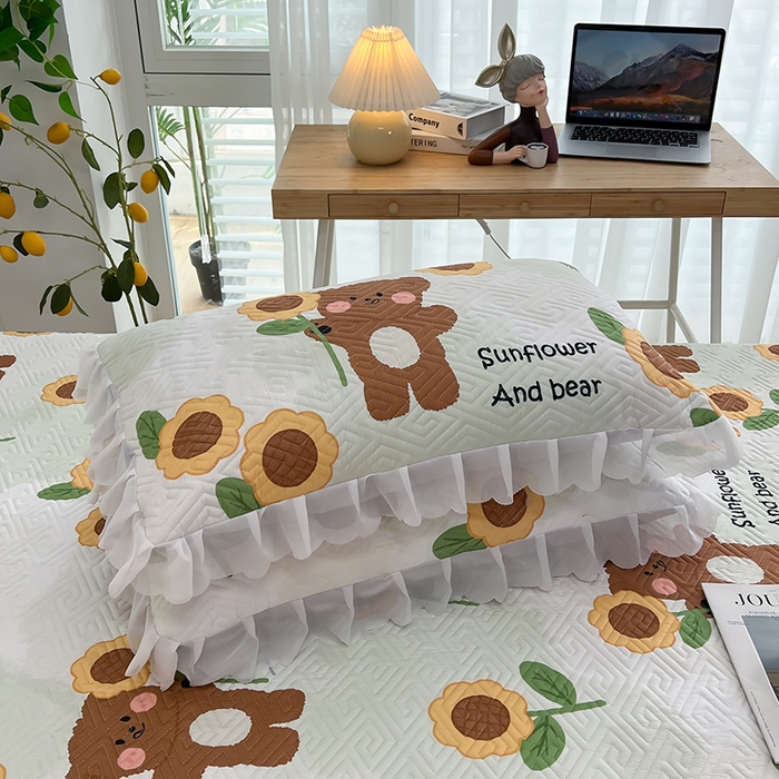 91家纺网 家纺一手货源 找家纺 梦舒羽2025新款夹棉花边双人枕套单人加厚短款枕芯套-单只装 可爱熊