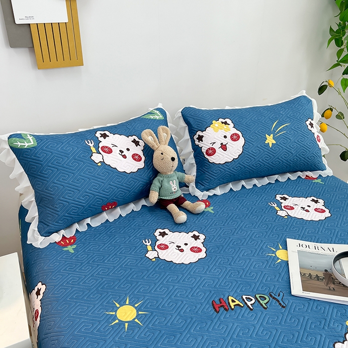 91家纺网 家纺一手货源 找家纺 梦舒羽2025新款夹棉花边双人枕套单人加厚短款枕芯套-单只装 笨蛋熊