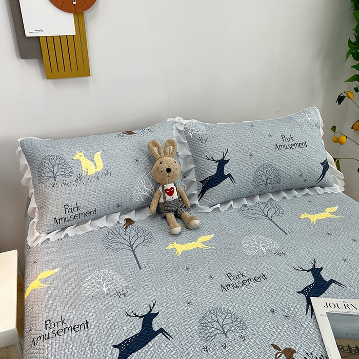 91家纺网 家纺一手货源 找家纺 梦舒羽2025新款夹棉花边双人枕套单人加厚短款枕芯套-单只装 草丛鹿