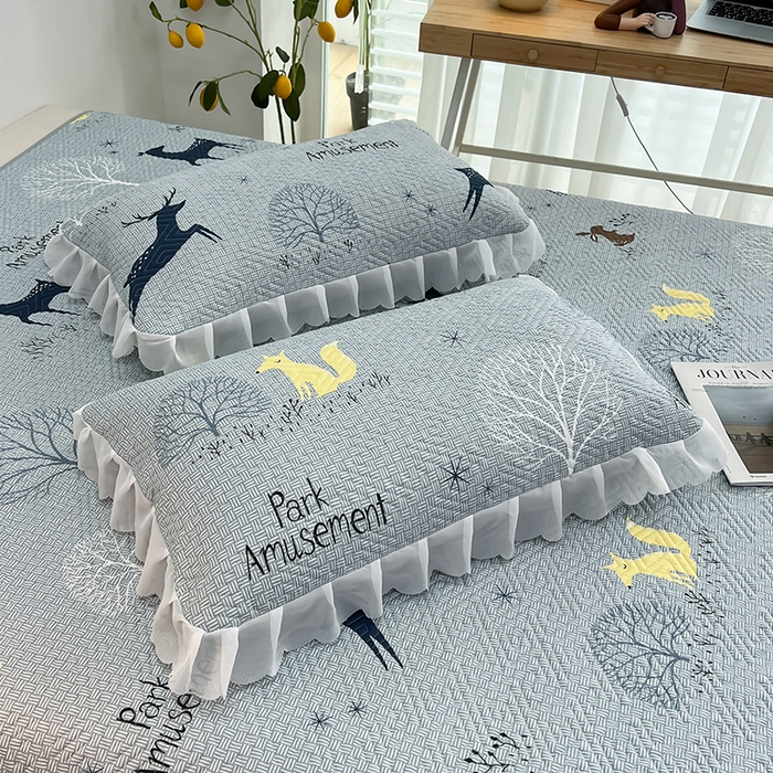 91家纺网 家纺一手货源 找家纺 梦舒羽2025新款夹棉花边双人枕套单人加厚短款枕芯套-单只装 草丛鹿