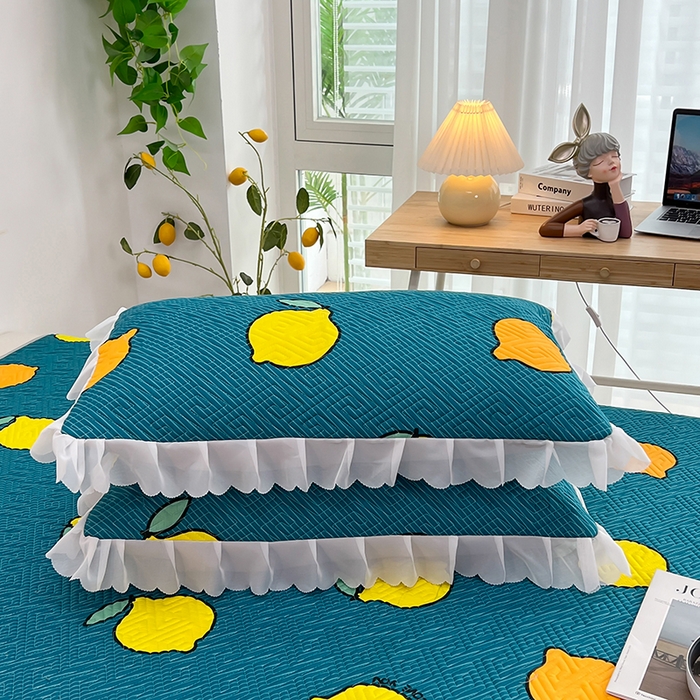 91家纺网 家纺一手货源 找家纺 梦舒羽2025新款夹棉花边双人枕套单人加厚短款枕芯套-单只装 翠绿色