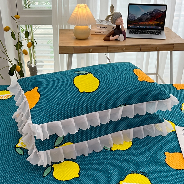 91家纺网 家纺一手货源 找家纺 梦舒羽2025新款夹棉花边双人枕套单人加厚短款枕芯套-单只装 翠绿色