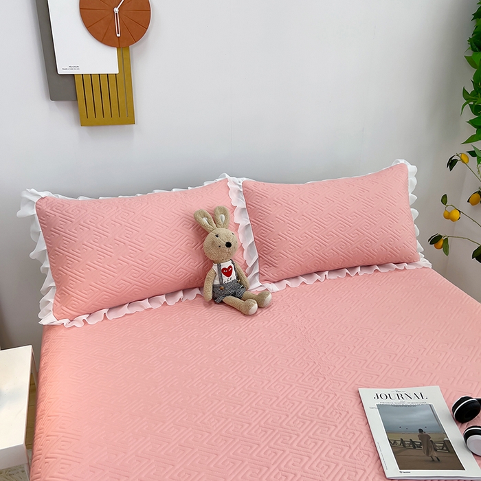 91家纺网 家纺一手货源 找家纺 梦舒羽2025新款夹棉花边双人枕套单人加厚短款枕芯套-单只装 豆沙