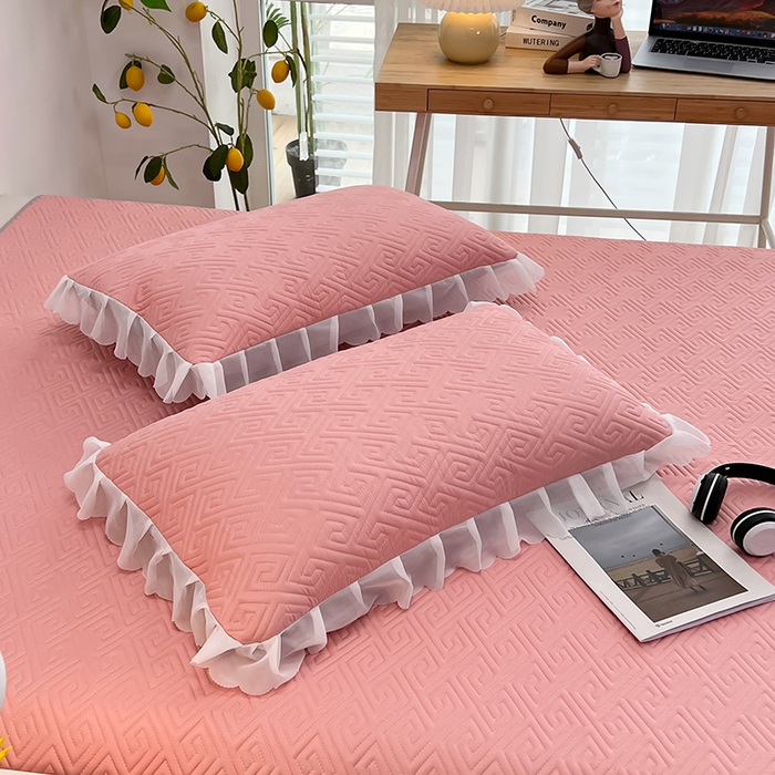 91家纺网 家纺一手货源 找家纺 梦舒羽2025新款夹棉花边双人枕套单人加厚短款枕芯套-单只装 豆沙