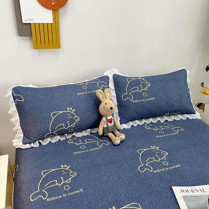 91家纺网 家纺一手货源 找家纺 梦舒羽2025新款夹棉花边双人枕套单人加厚短款枕芯套-单只装 海豚湾