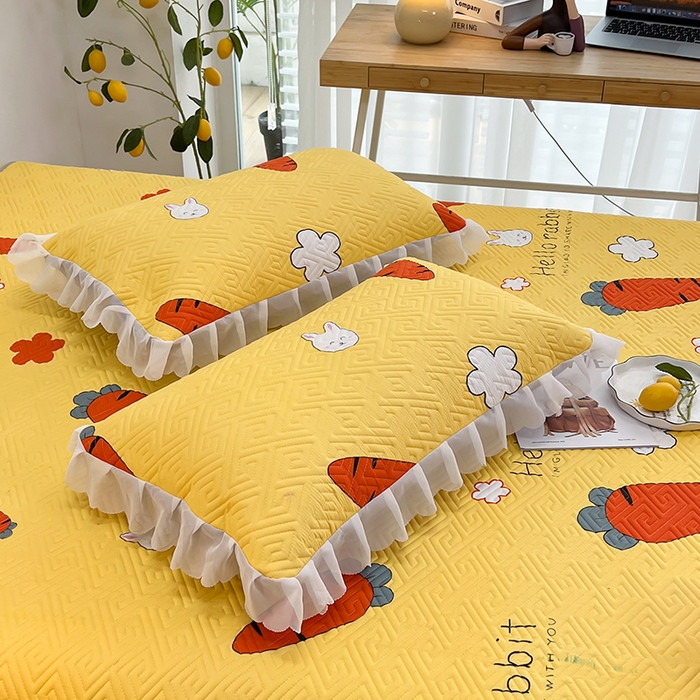 91家纺网 家纺一手货源 找家纺 梦舒羽2025新款夹棉花边双人枕套单人加厚短款枕芯套-单只装 萝卜黄