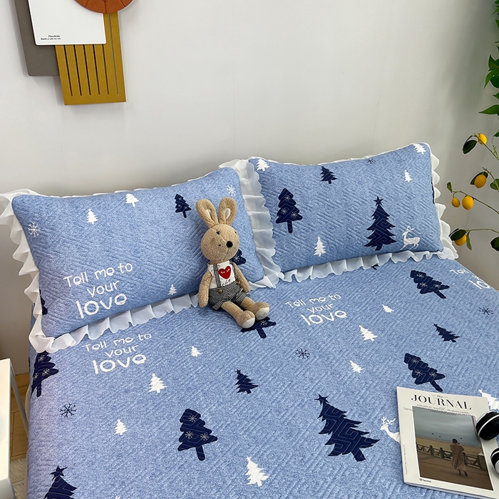 91家纺网 家纺一手货源 找家纺 梦舒羽2025新款夹棉花边双人枕套单人加厚短款枕芯套-单只装 麋鹿森林