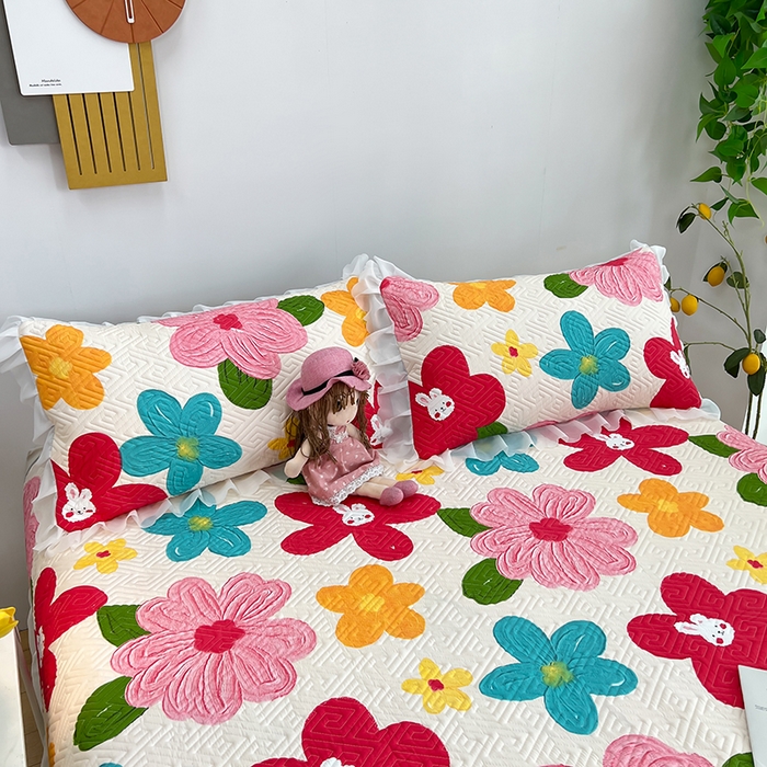 91家纺网 家纺一手货源 找家纺 梦舒羽2025新款夹棉花边双人枕套单人加厚短款枕芯套-单只装 南国春色