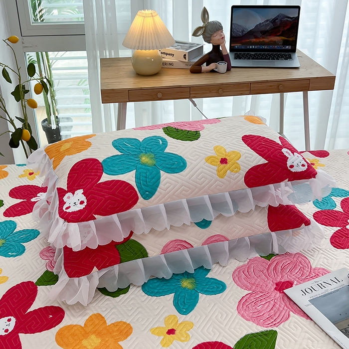 91家纺网 家纺一手货源 找家纺 梦舒羽2025新款夹棉花边双人枕套单人加厚短款枕芯套-单只装 南国春色