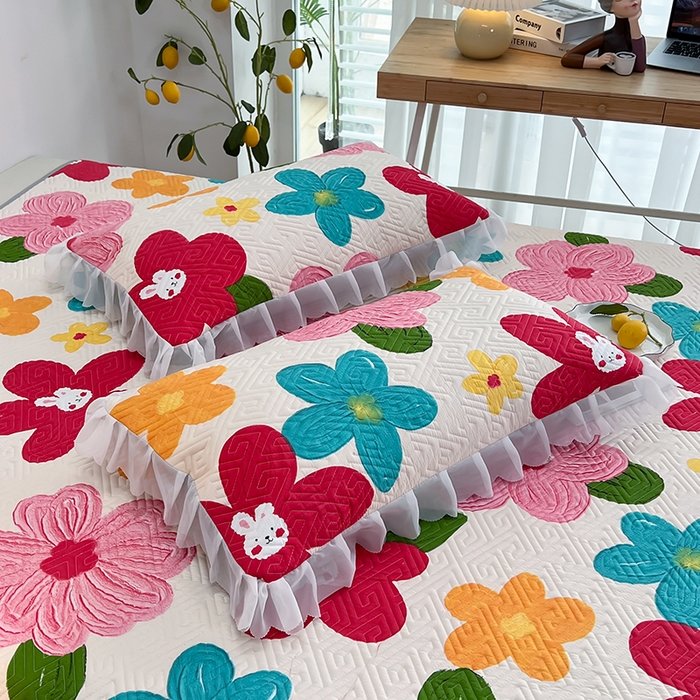 91家纺网 家纺一手货源 找家纺 梦舒羽2025新款夹棉花边双人枕套单人加厚短款枕芯套-单只装 南国春色