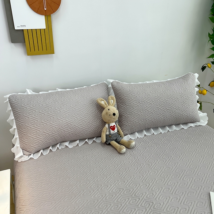 91家纺网 家纺一手货源 找家纺 梦舒羽2025新款夹棉花边双人枕套单人加厚短款枕芯套-单只装 浅灰
