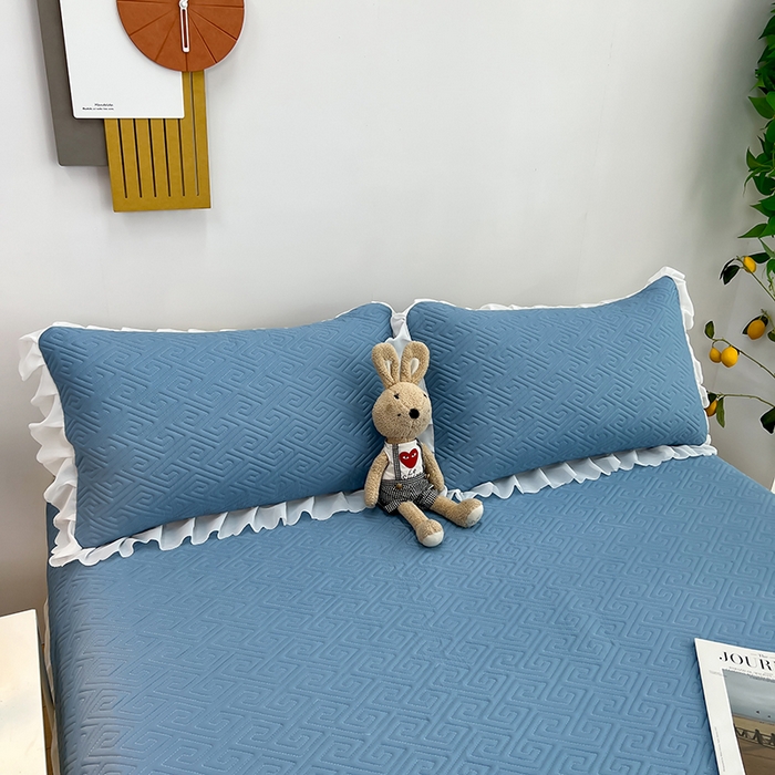 91家纺网 家纺一手货源 找家纺 梦舒羽2025新款夹棉花边双人枕套单人加厚短款枕芯套-单只装 浅蓝