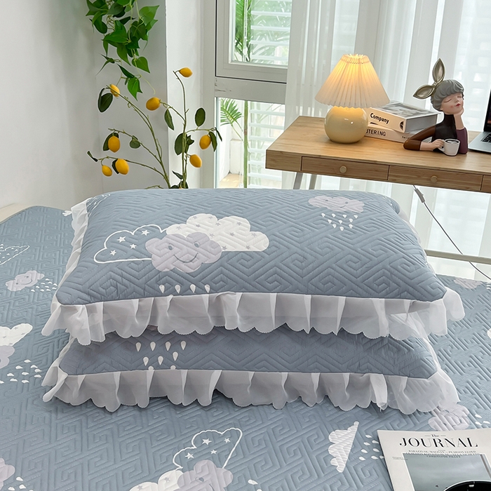 91家纺网 家纺一手货源 找家纺 梦舒羽2025新款夹棉花边双人枕套单人加厚短款枕芯套-单只装 撒娇云