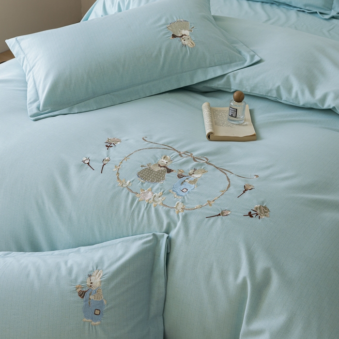 91家纺网 家纺一手货源 找家纺 巧玲珑 2025新款生态四件套卡诺其-艾草绿