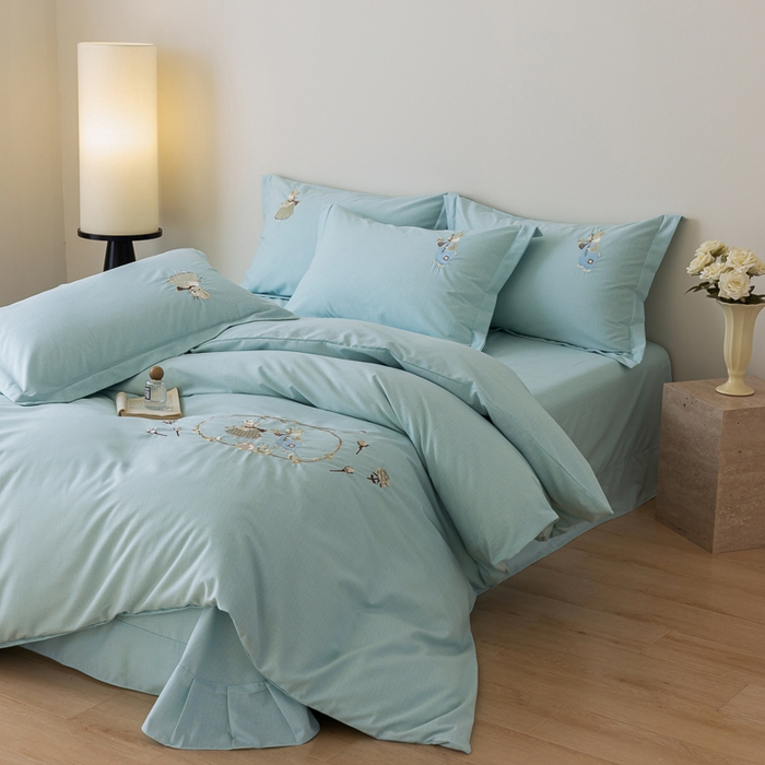 91家纺网 家纺一手货源 找家纺 巧玲珑 2025新款生态四件套卡诺其-艾草绿