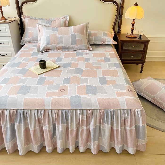 91家纺网 家纺一手货源 找家纺 名优家纺 2025新款100%全棉纯棉磨毛数码印花床裙单品床裙单件单床裙 安格斯-粉