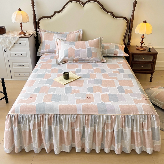 91家纺网 家纺一手货源 找家纺 名优家纺 2025新款100%全棉纯棉磨毛数码印花床裙单品床裙单件单床裙 安格斯-粉