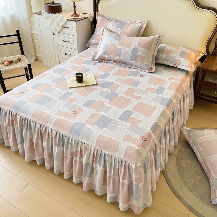 91家纺网 家纺一手货源 找家纺 名优家纺 2025新款100%全棉纯棉磨毛数码印花床裙单品床裙单件单床裙 安格斯-粉