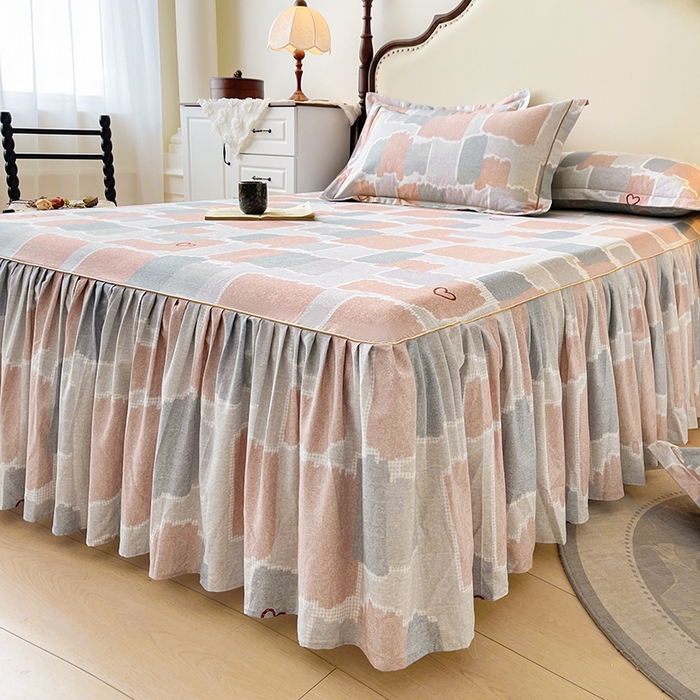 91家纺网 家纺一手货源 找家纺 名优家纺 2025新款100%全棉纯棉磨毛数码印花床裙单品床裙单件单床裙 安格斯-粉