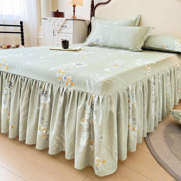 91家纺网 家纺一手货源 找家纺 名优家纺 2025新款100%全棉纯棉磨毛数码印花床裙单品床裙单件单床裙 芙语-绿