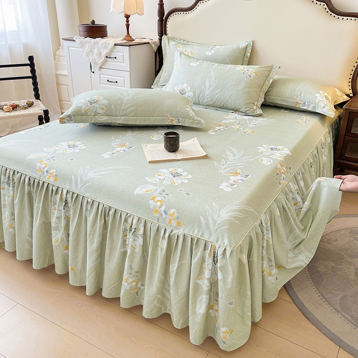 91家纺网 家纺一手货源 找家纺 名优家纺 2025新款100%全棉纯棉磨毛数码印花床裙单品床裙单件单床裙 芙语-绿