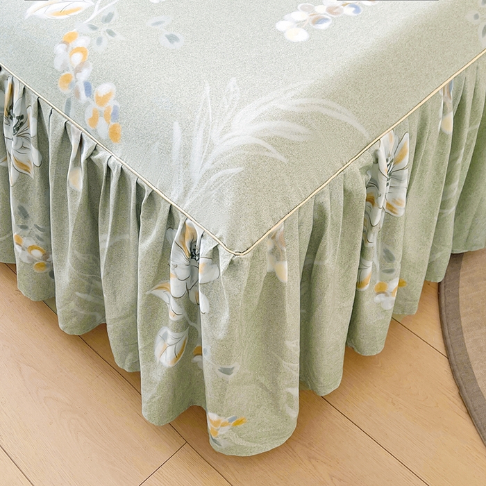 91家纺网 家纺一手货源 找家纺 名优家纺 2025新款100%全棉纯棉磨毛数码印花床裙单品床裙单件单床裙 芙语-绿