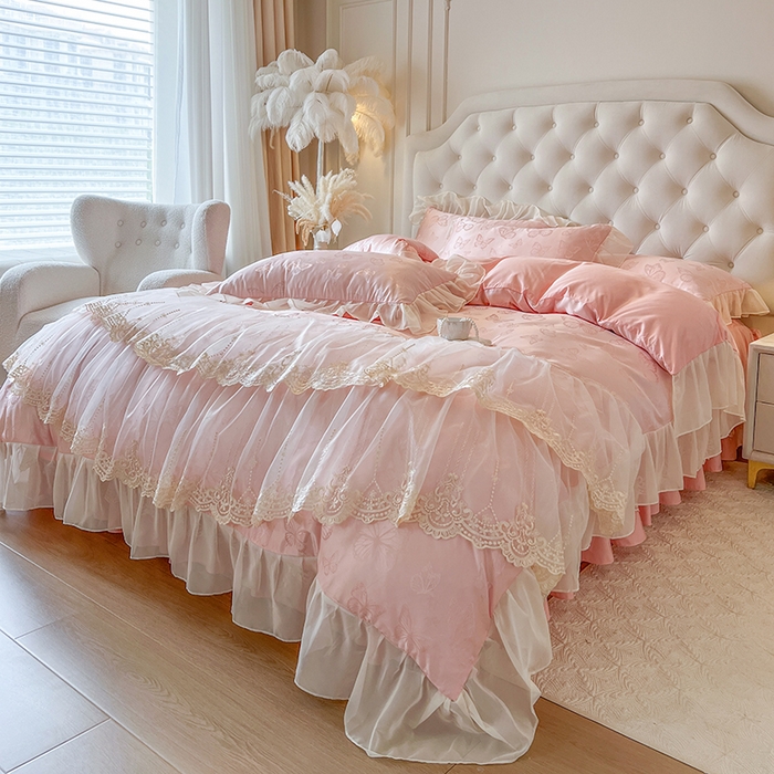 91家纺网 家纺一手货源 找家纺 （总）网红馆（ck家纺） 2025新款提花蕾丝花边床裙四件套