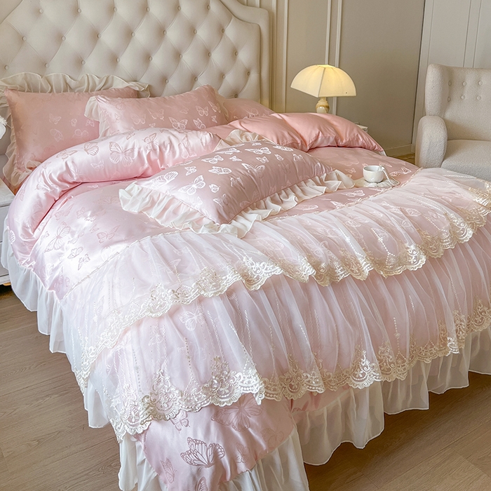 91家纺网 家纺一手货源 找家纺 （总）网红馆（ck家纺） 2025新款提花蕾丝花边床裙四件套