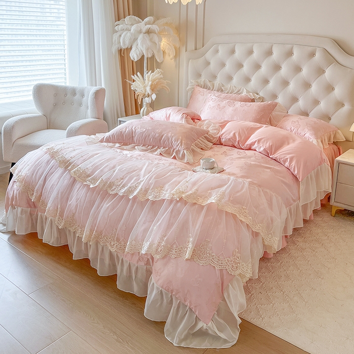 91家纺网 家纺一手货源 找家纺 （总）网红馆（ck家纺） 2025新款提花蕾丝花边床裙四件套