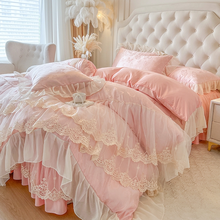 91家纺网 家纺一手货源 找家纺 （总）网红馆（ck家纺） 2025新款提花蕾丝花边床裙四件套