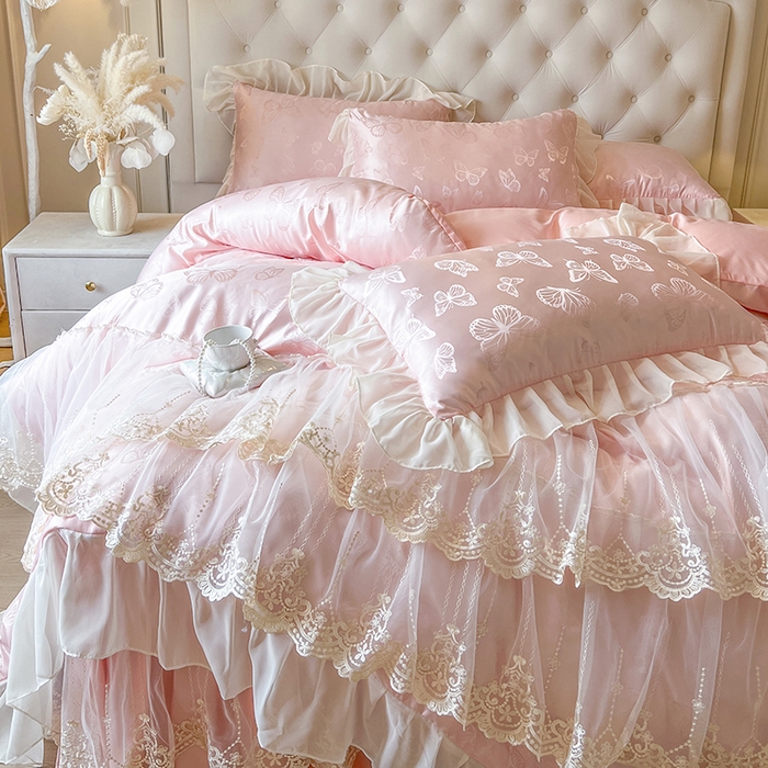 91家纺网 家纺一手货源 找家纺 （总）网红馆（ck家纺） 2025新款提花蕾丝花边床裙四件套