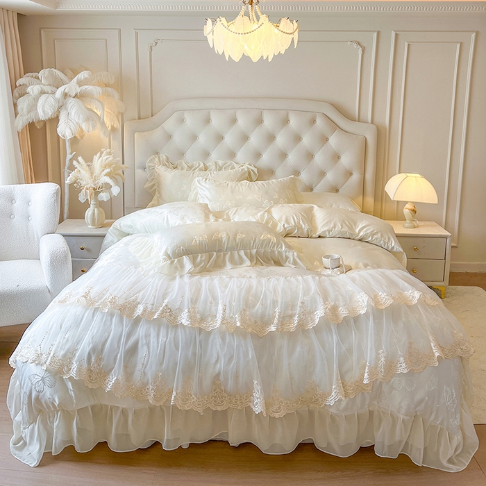 91家纺网 家纺一手货源 找家纺 （总）网红馆（ck家纺） 2025新款提花蕾丝花边床裙四件套