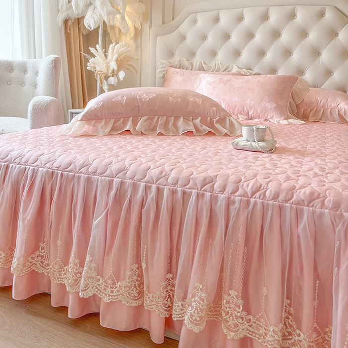 91家纺网 家纺一手货源 找家纺 网红馆（ck家纺） 2025新款提花蕾丝花边床裙单床裙床裙单品 蝶影星光-粉