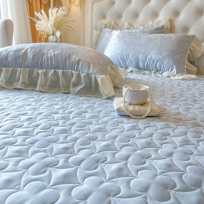 91家纺网 家纺一手货源 找家纺 网红馆（ck家纺） 2025新款提花蕾丝花边床裙单床裙床裙单品 蝶影星光-蓝