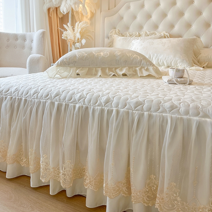 91家纺网 家纺一手货源 找家纺 网红馆（ck家纺） 2025新款提花蕾丝花边床裙单床裙床裙单品 蝶影星光-米