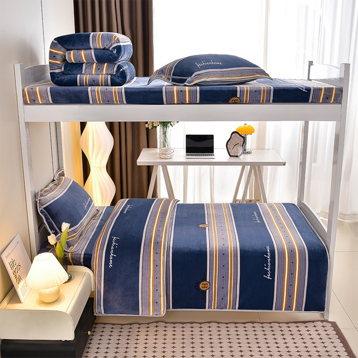 91家纺网 家纺一手货源 找家纺 （总）缘莉娜家纺 2025新款牛奶绒印花学生宿舍三件套上下铺三件套