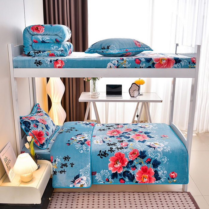 91家纺网 家纺一手货源 找家纺 （总）缘莉娜家纺 2025新款牛奶绒印花学生宿舍三件套上下铺三件套