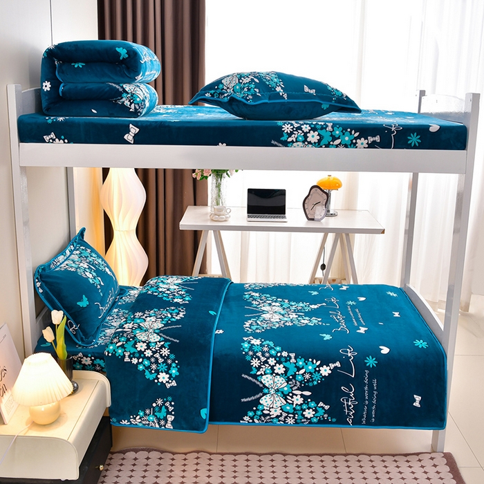 91家纺网 家纺一手货源 找家纺 （总）缘莉娜家纺 2025新款牛奶绒印花学生宿舍三件套上下铺三件套