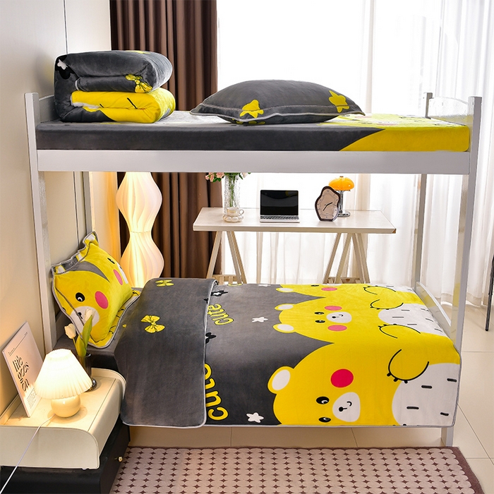 缘莉娜家纺 2025新款牛奶绒印花学生宿舍三件套上下铺三件套 抱抱熊