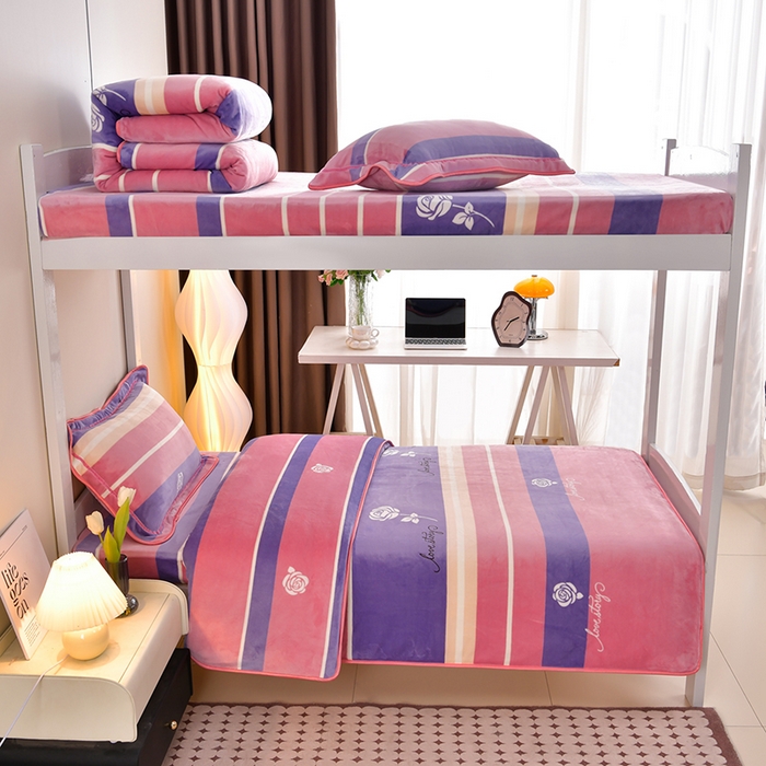 缘莉娜家纺 2025新款牛奶绒印花学生宿舍三件套上下铺三件套 玫瑰的故事