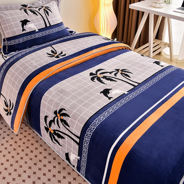 91家纺网 家纺一手货源 找家纺 缘莉娜家纺 2025新款牛奶绒印花学生宿舍三件套上下铺三件套 海阔天空