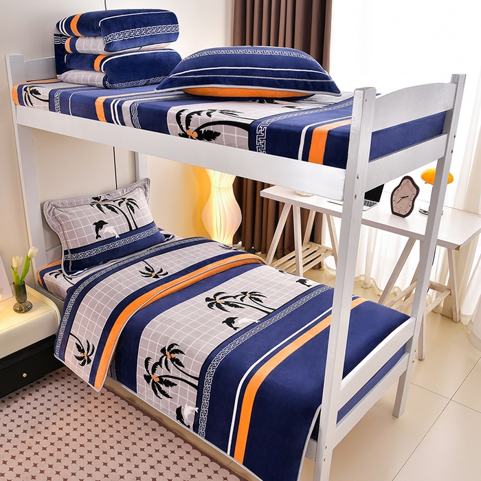 91家纺网 家纺一手货源 找家纺 缘莉娜家纺 2025新款牛奶绒印花学生宿舍三件套上下铺三件套 海阔天空