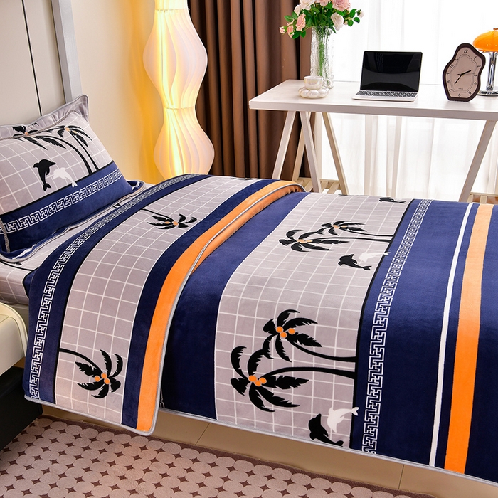 91家纺网 家纺一手货源 找家纺 缘莉娜家纺 2025新款牛奶绒印花学生宿舍三件套上下铺三件套 海阔天空