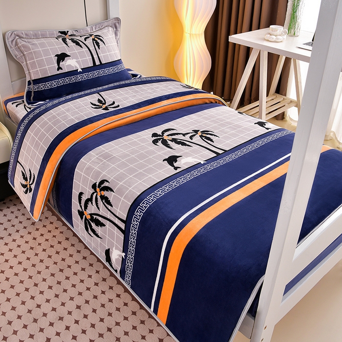 91家纺网 家纺一手货源 找家纺 缘莉娜家纺 2025新款牛奶绒印花学生宿舍三件套上下铺三件套 海阔天空