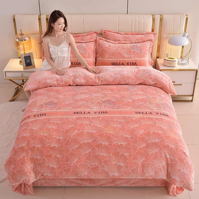 91家纺网 家纺一手货源 找家纺 (总）曼尼2025新品高克重直播印花牛奶绒四件套床裙款法莱绒金貂珊瑚绒