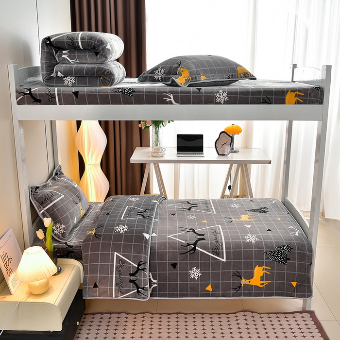 缘莉娜家纺 2025新款牛奶绒印花学生宿舍三件套上下铺三件套 鹿上时空