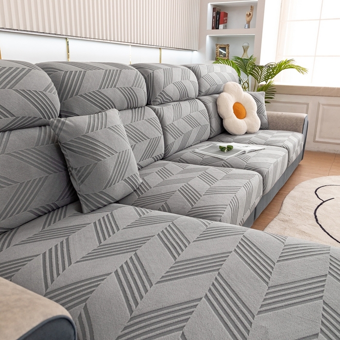 91家纺网 家纺一手货源 找家纺 沐沐 2026新款菱梵提花沙发笠 菱梵-金属灰