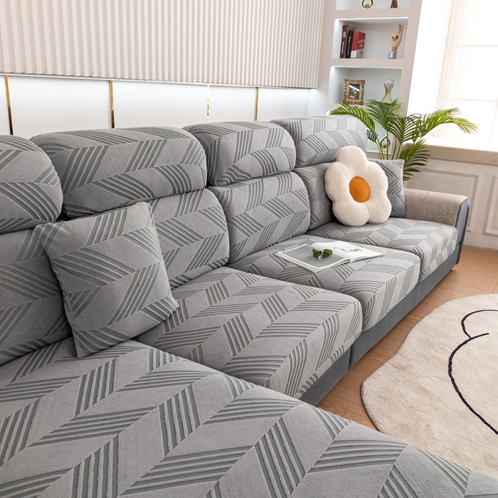 91家纺网 家纺一手货源 找家纺 沐沐 2026新款菱梵提花沙发笠 菱梵-金属灰