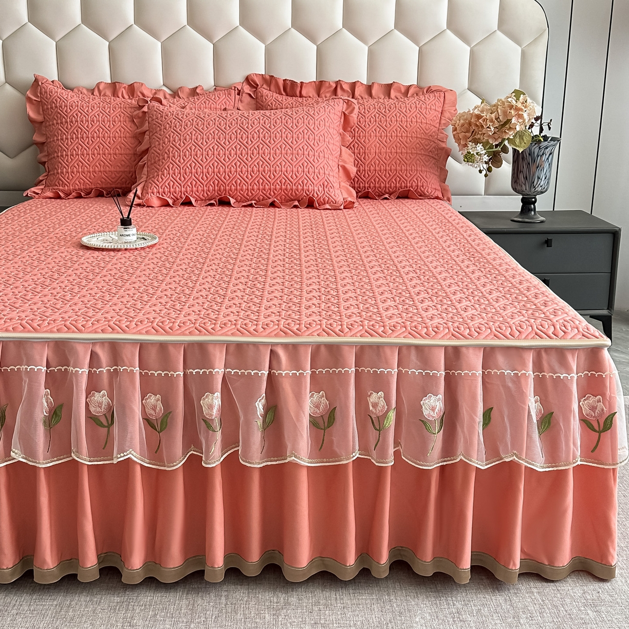 91家纺网 家纺一手货源 找家纺 （总）手艺人家纺 2025新款全棉纯棉绗缝单床裙C01 床裙单件